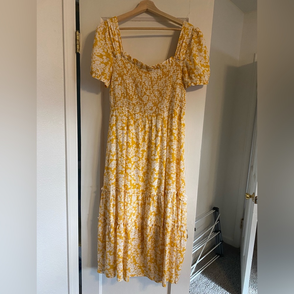 Pink Lily Yellow Floral MIDI Dress